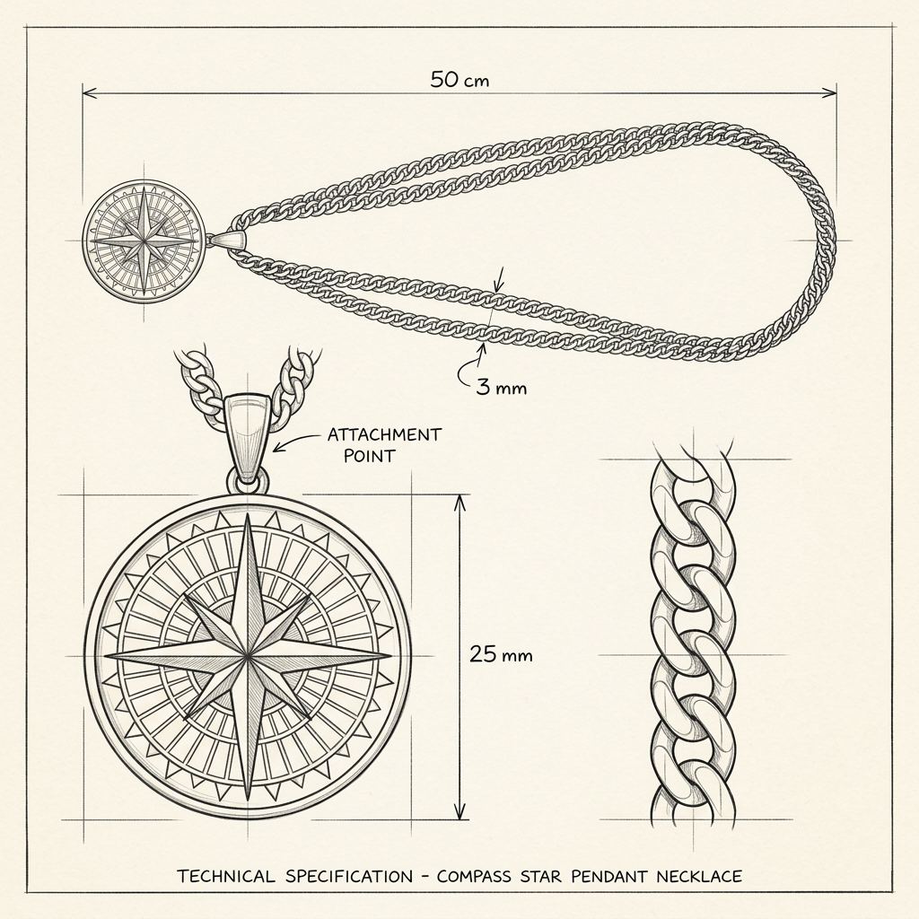 Technische Zeichnung · The Compass Gold Chain