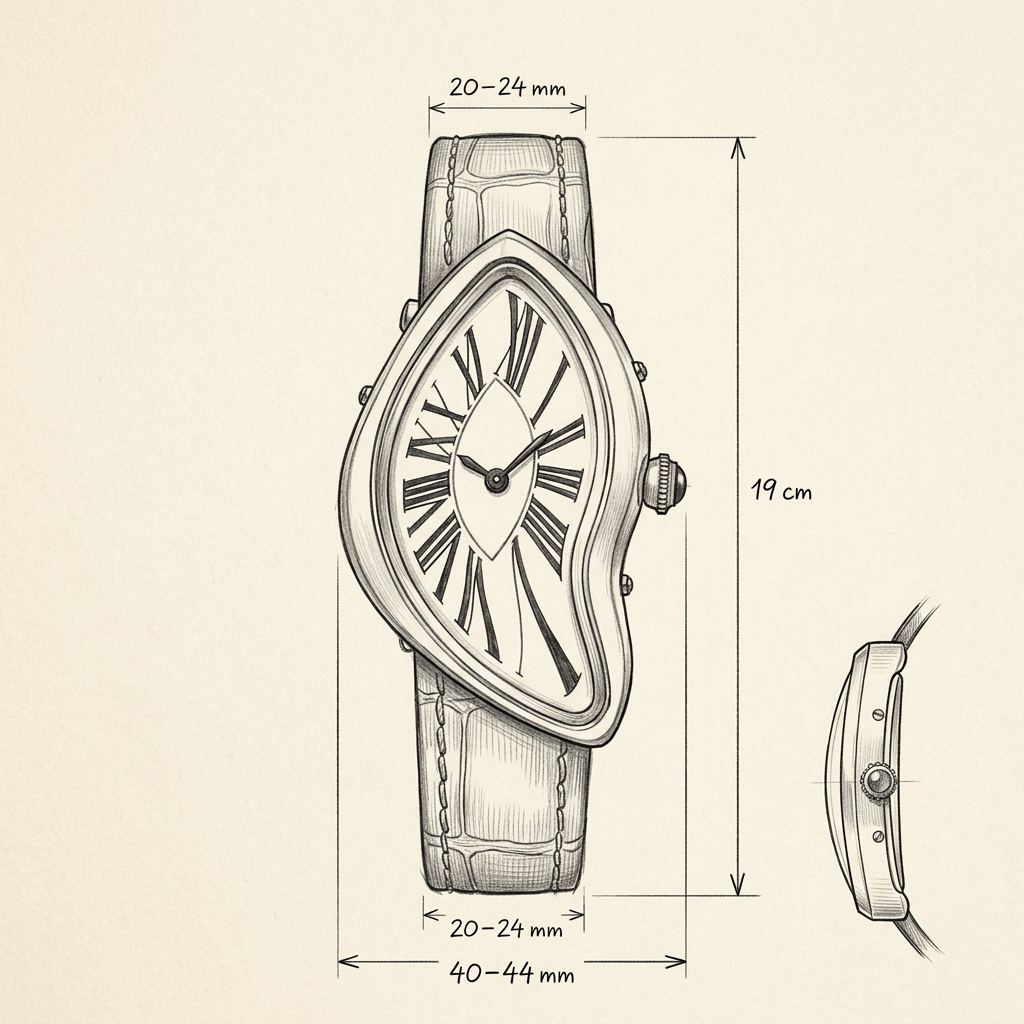Technical drawing · The Mirage Bordeaux/Gold Watch