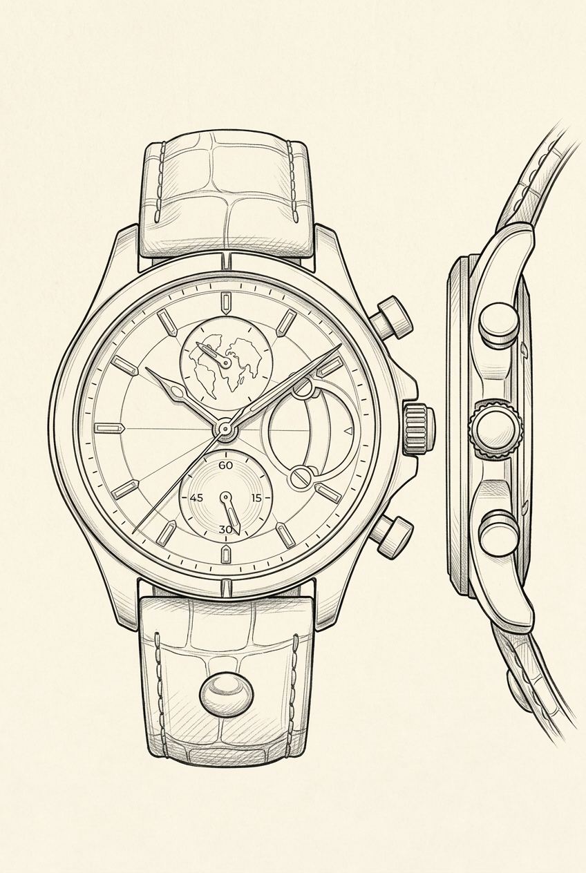 Dibujo técnico · The Portofino Explorer Grey/Mint/RoseGold Watch
