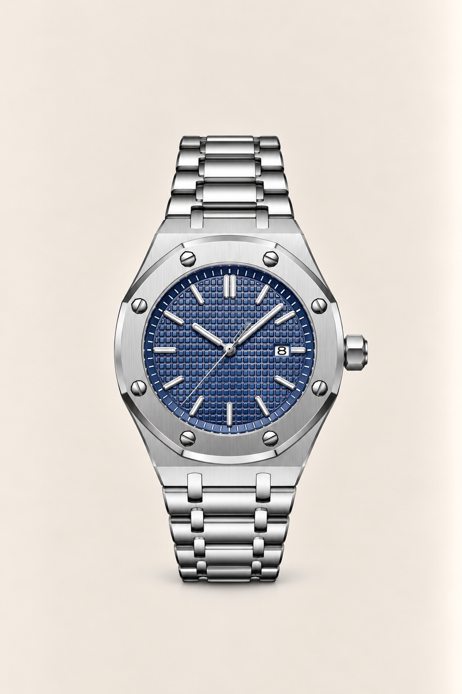 Die Monaco Uhr in Silber/Marineblau