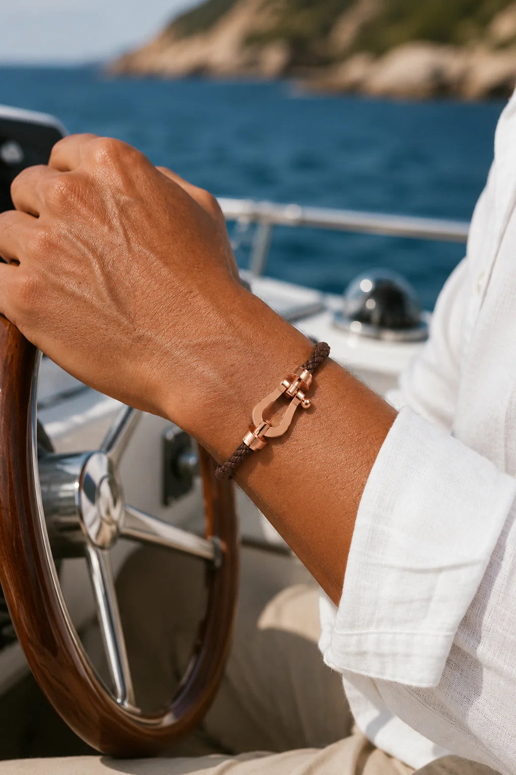 Le bracelet Riviera or rose marron foncé
