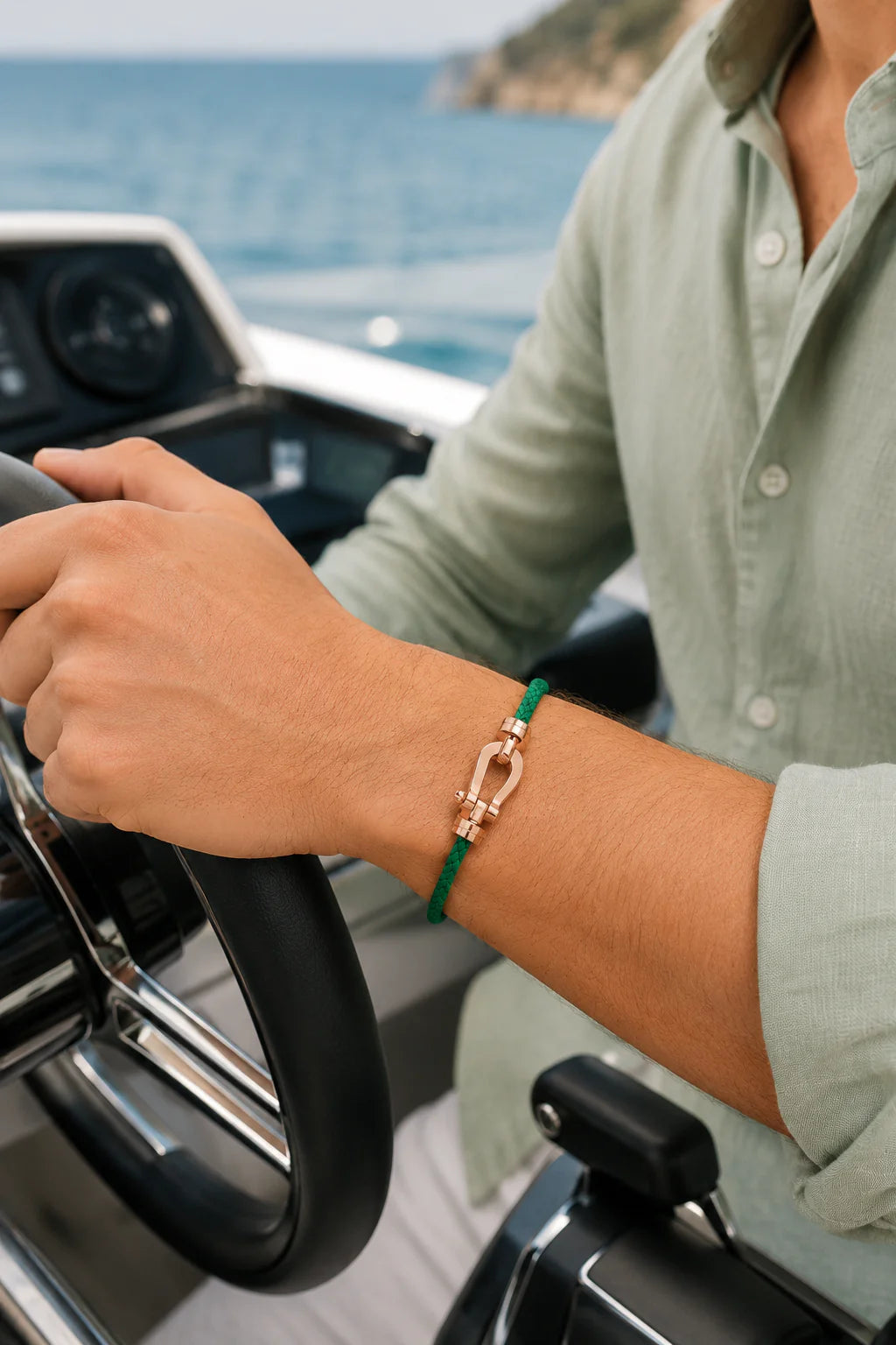 Le bracelet Riviera vert or rose