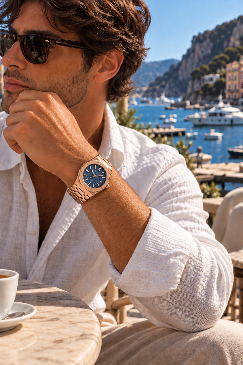 The Monaco Rose Gold/Navy Watch