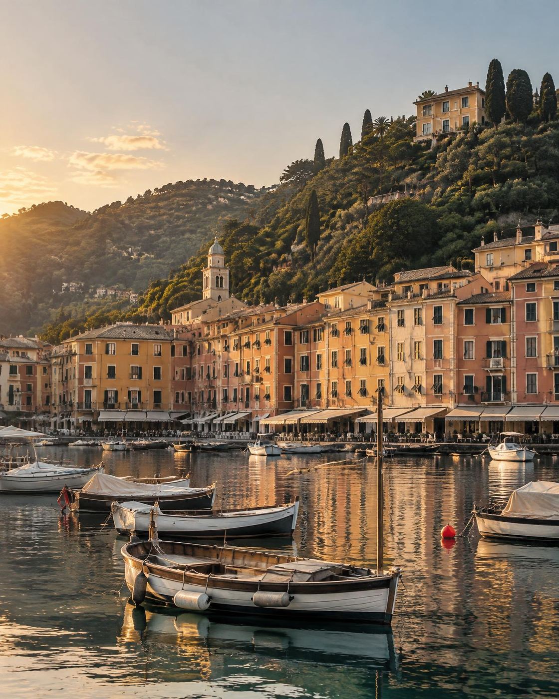 Luftaufnahme von Portofino bei Sonnenuntergang
