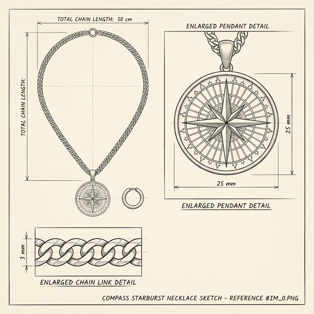 Technische Zeichnung · The Compass Silver Chain